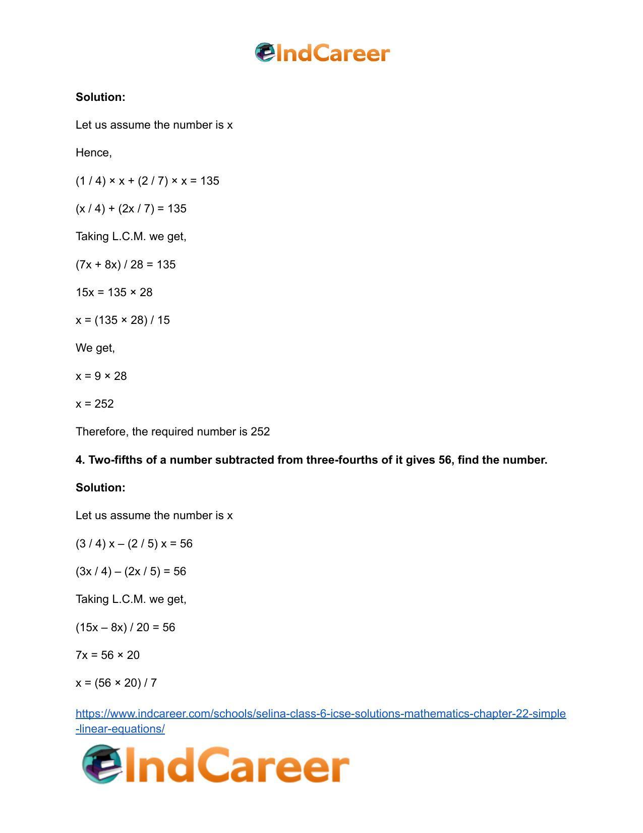 Selina Class 6 ICSE Solutions Mathematics : Chapter 22- Simple (Linear) Equations - Page 25