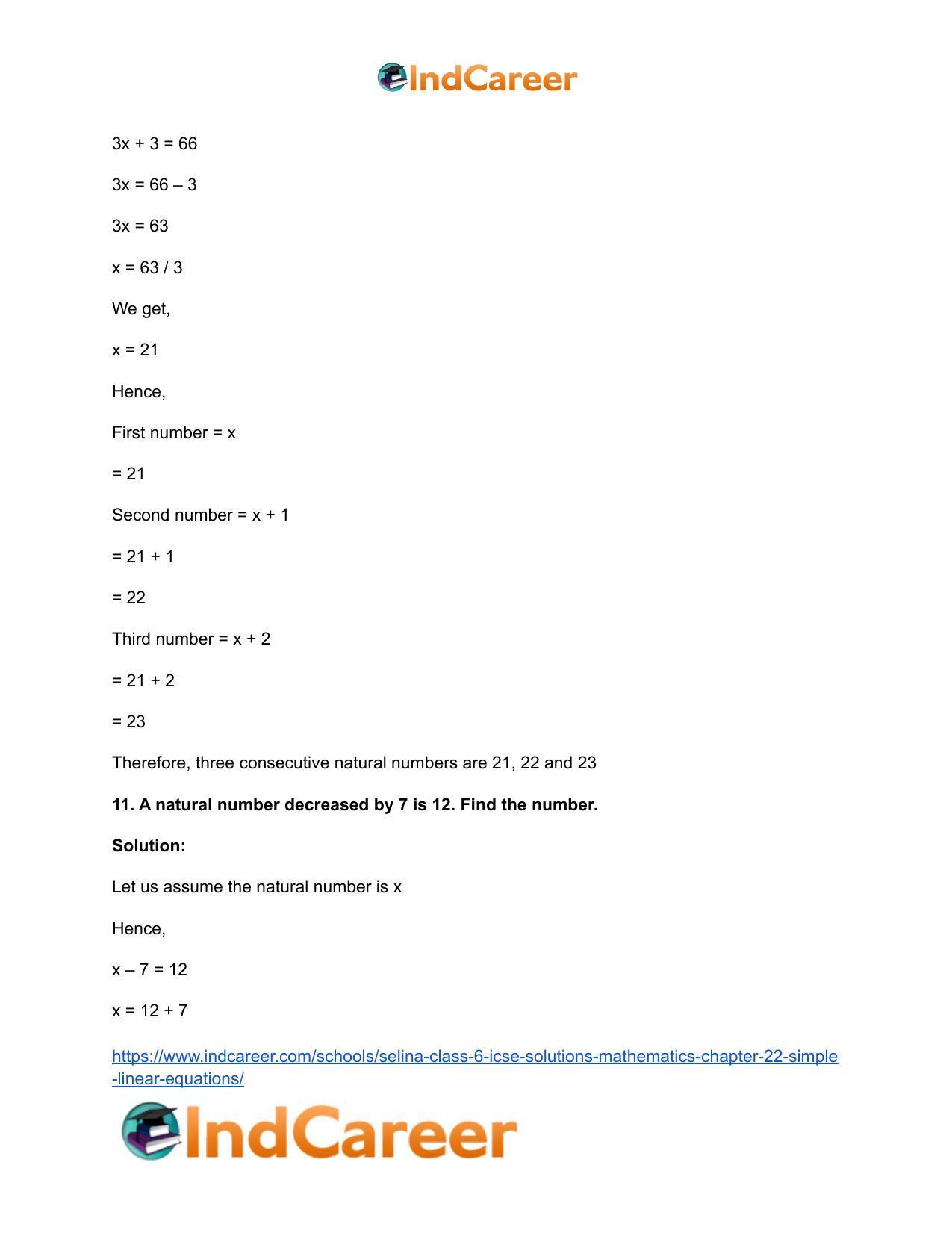 Selina Class 6 ICSE Solutions Mathematics : Chapter 22- Simple (Linear) Equations - Page 31