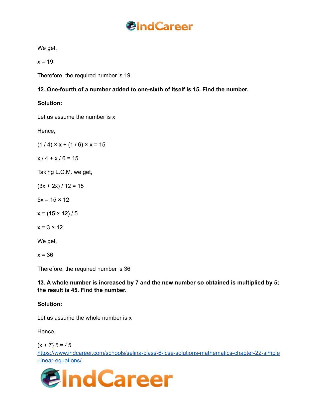 Selina Class 6 ICSE Solutions Mathematics : Chapter 22- Simple (Linear) Equations - Page 32