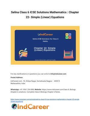 Selina Class 6 ICSE Solutions Mathematics : Chapter 22- Simple (Linear) Equations