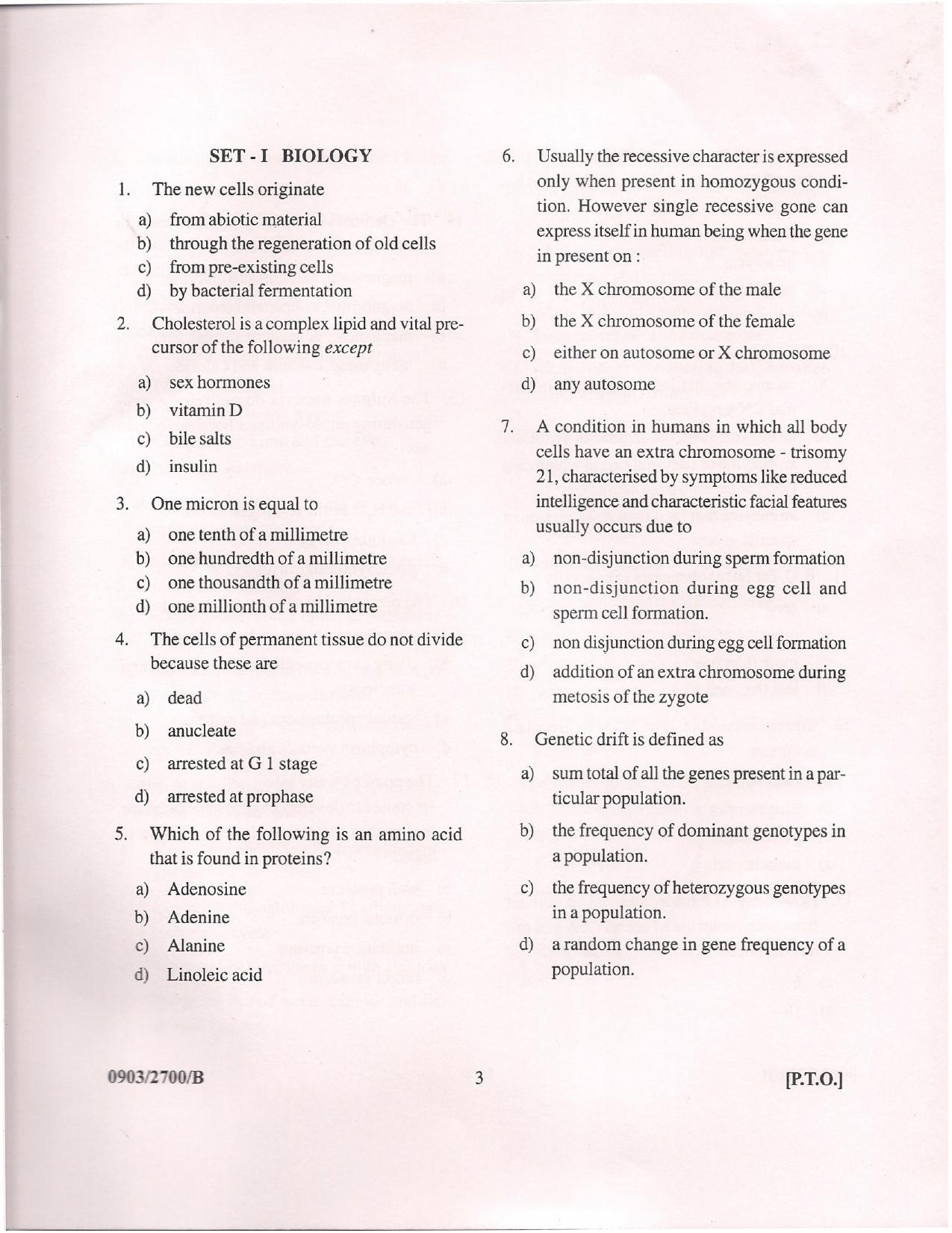 APJEE Biology 2009 Question Paper - Page 2