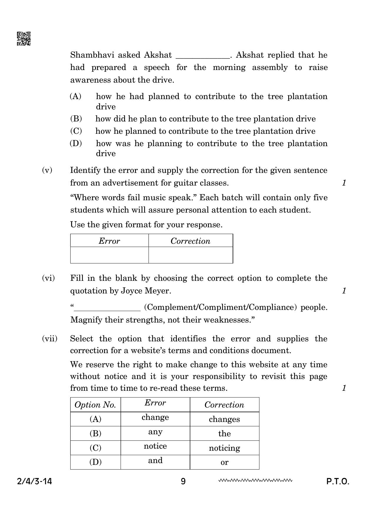 CBSE Class 10 2-4-3 English Literature 2024 Question Paper - Page 9