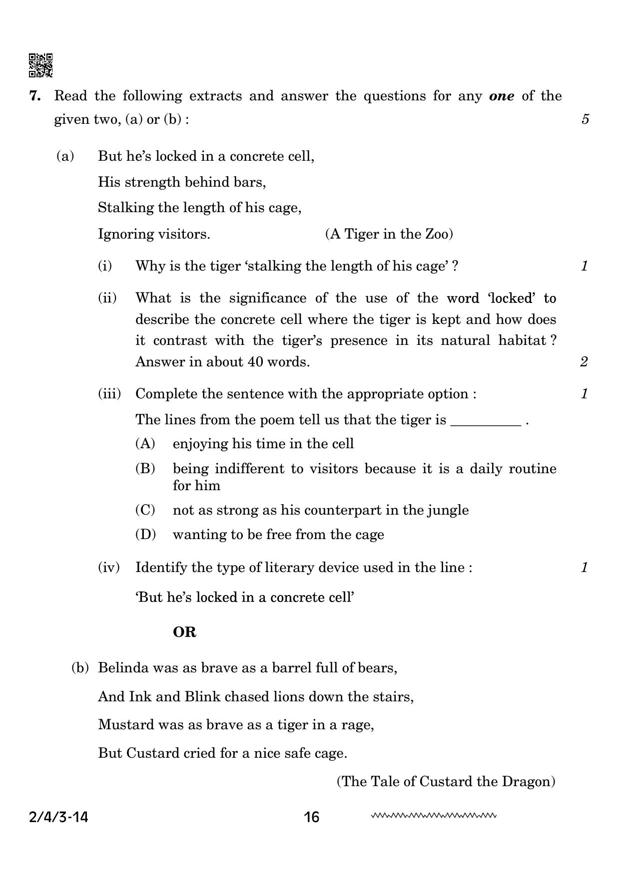 CBSE Class 10 2-4-3 English Literature 2024 Question Paper - Page 16