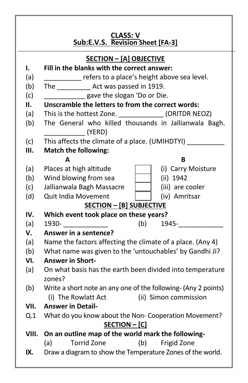 Worksheet for Class 5 Environmental Studies The Freedom Struggle Assignment - Page 3