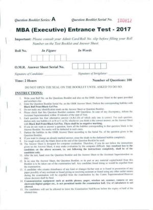 PU USOL MBA (Executive) Entrance Exam 2017 Question Booklet