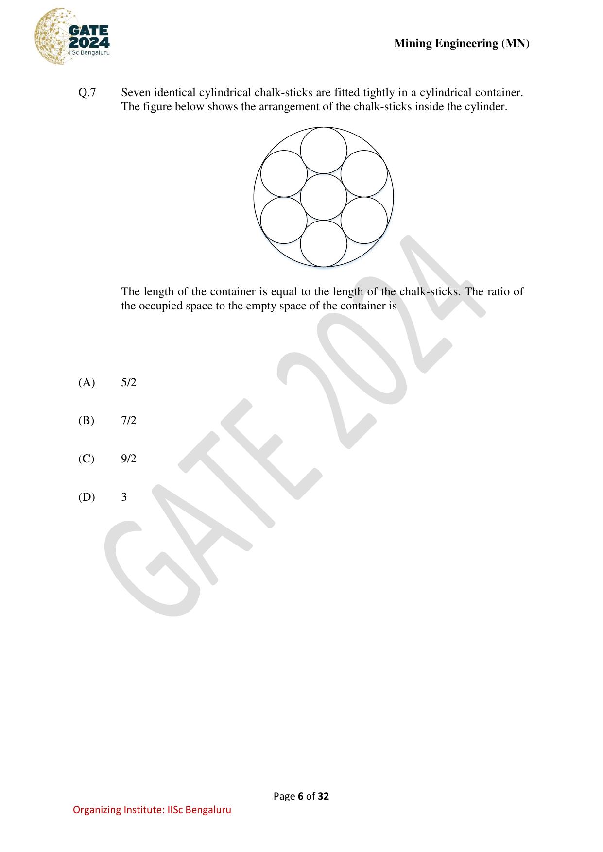 GATE 2024 Mining Engineering (MN) Question Paper - Page 6