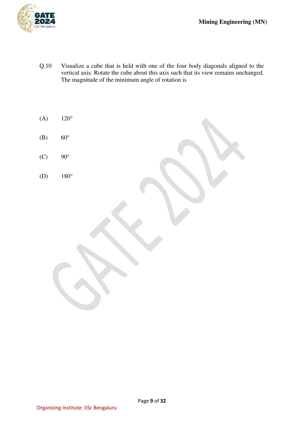 GATE 2024 Mining Engineering (MN) Question Paper - Page 9