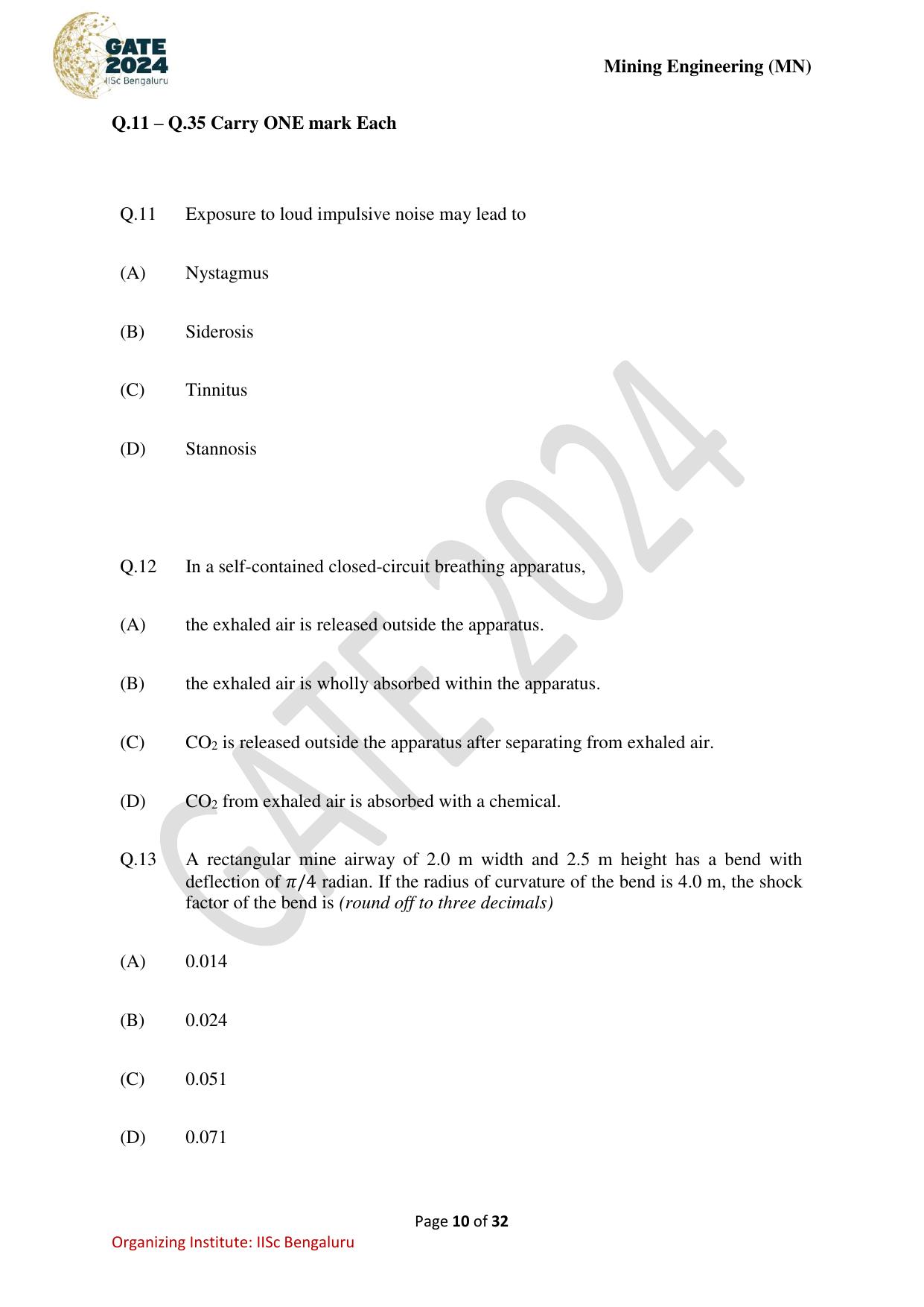 GATE 2024 Mining Engineering (MN) Question Paper - Page 10