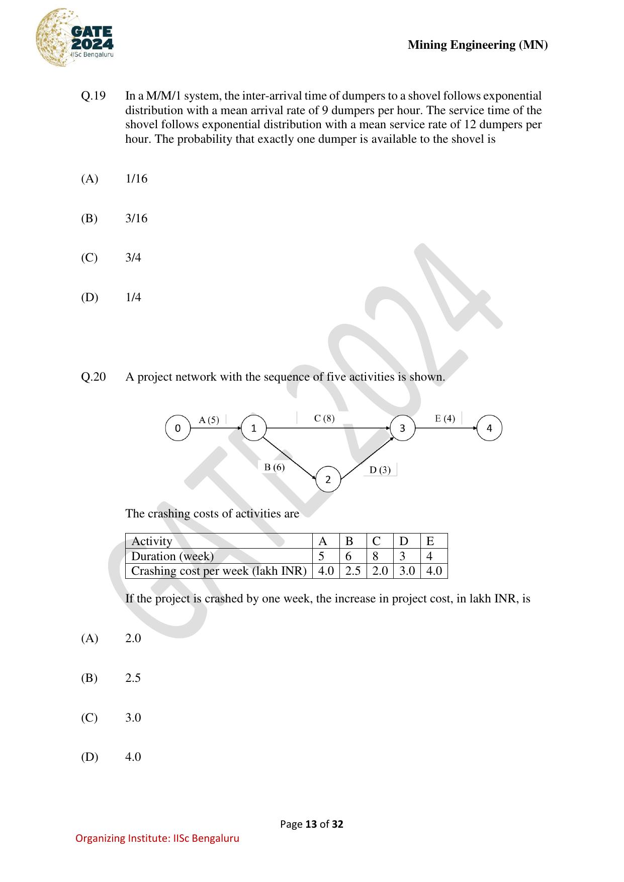 GATE 2024 Mining Engineering (MN) Question Paper - Page 13