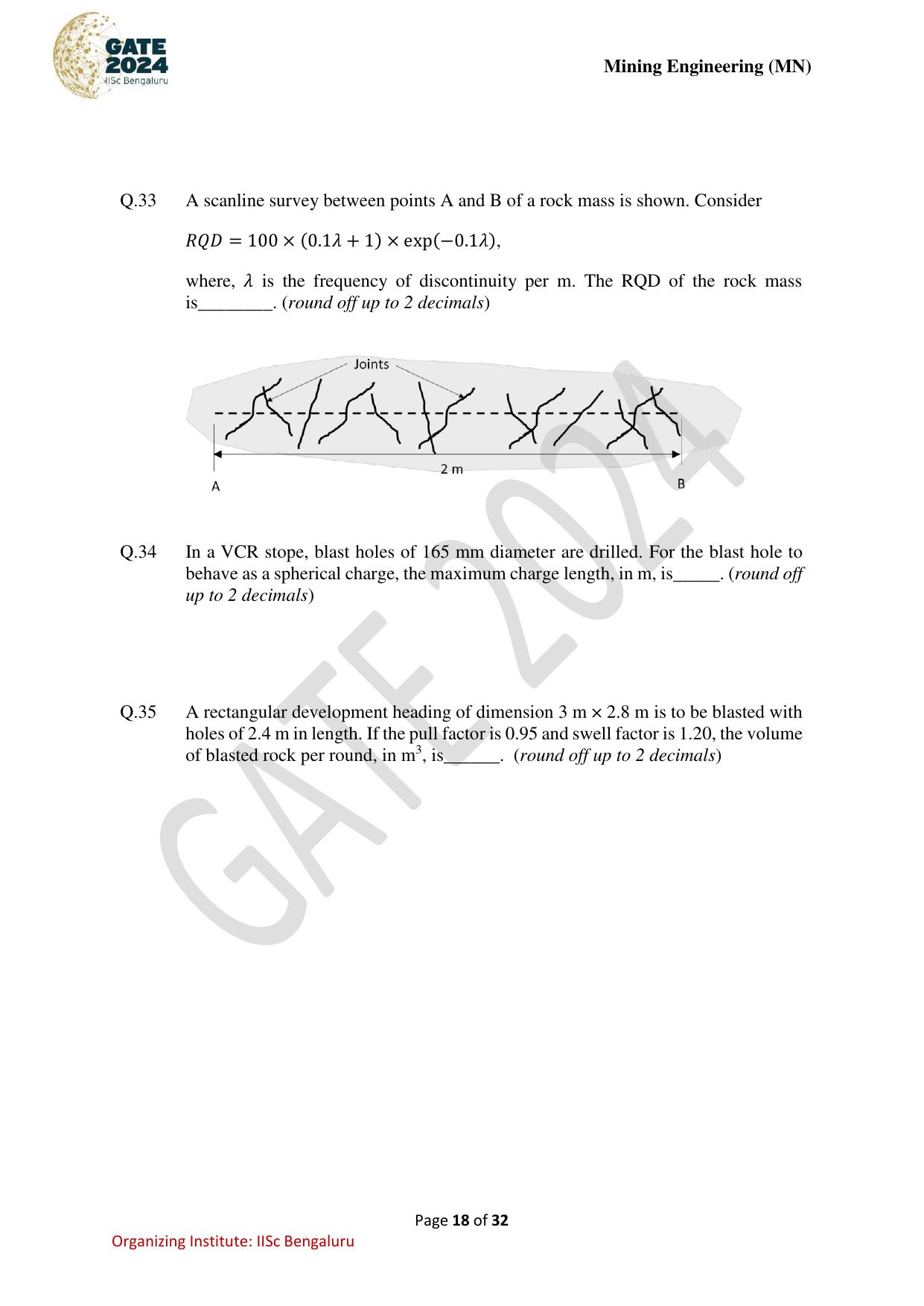 GATE 2024 Mining Engineering (MN) Question Paper - Page 18