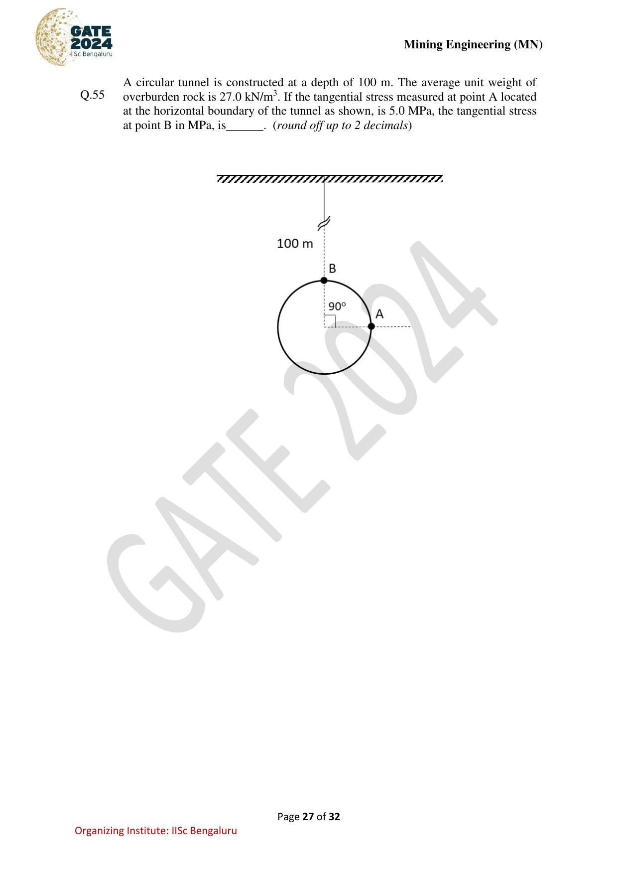 GATE 2024 Mining Engineering (MN) Question Paper - Page 27