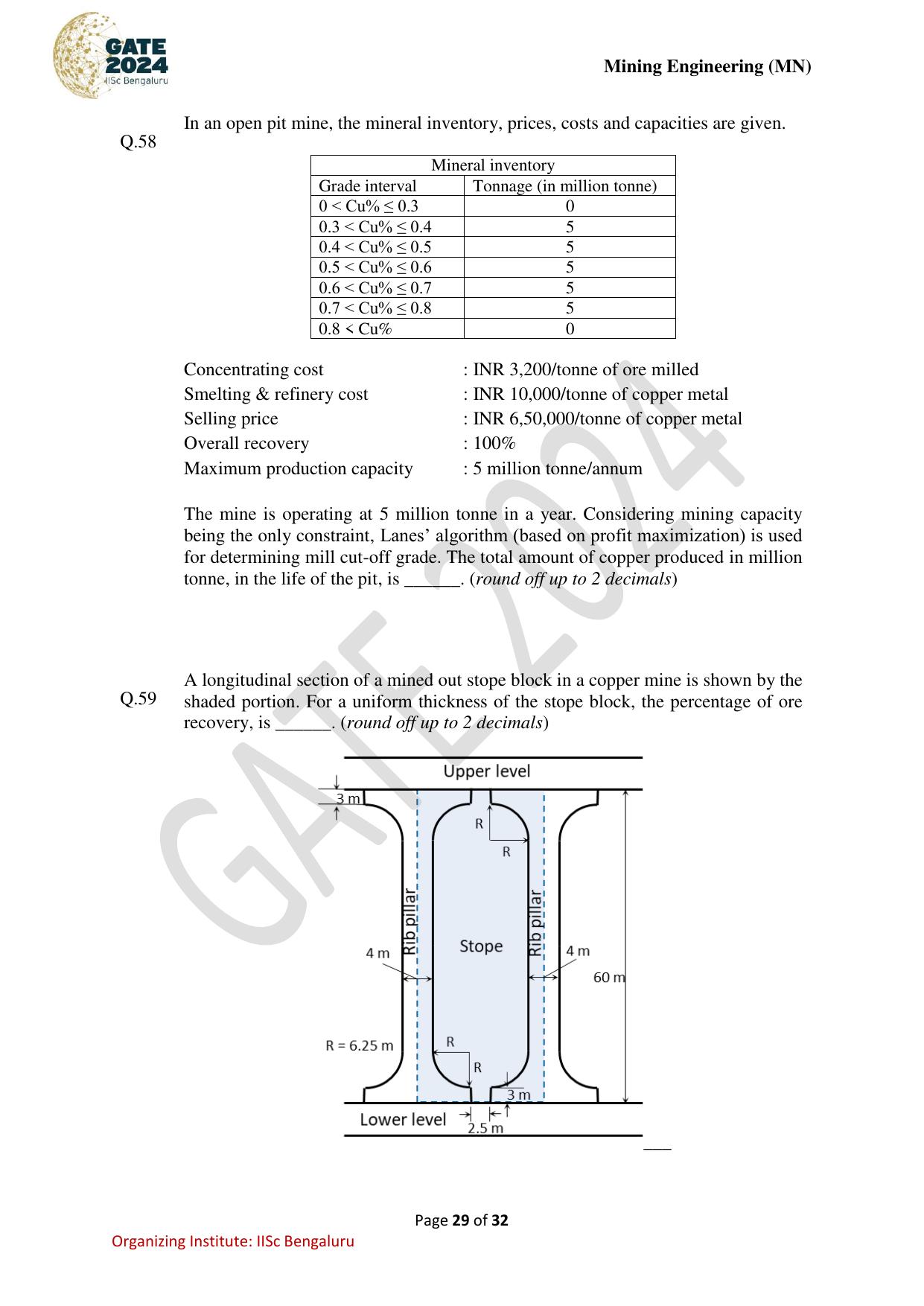 GATE 2024 Mining Engineering (MN) Question Paper - Page 29