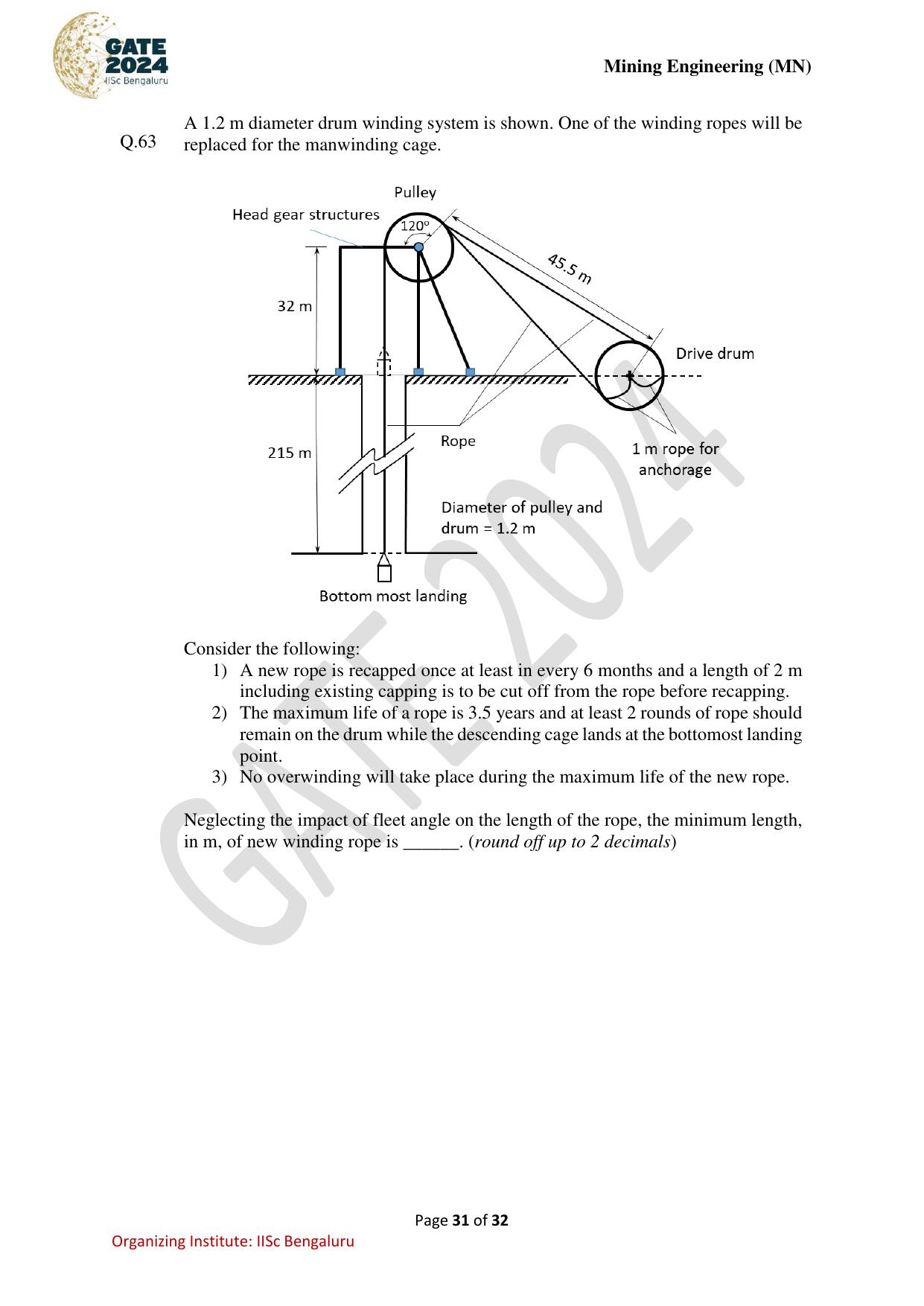 GATE 2024 Mining Engineering (MN) Question Paper - Page 31