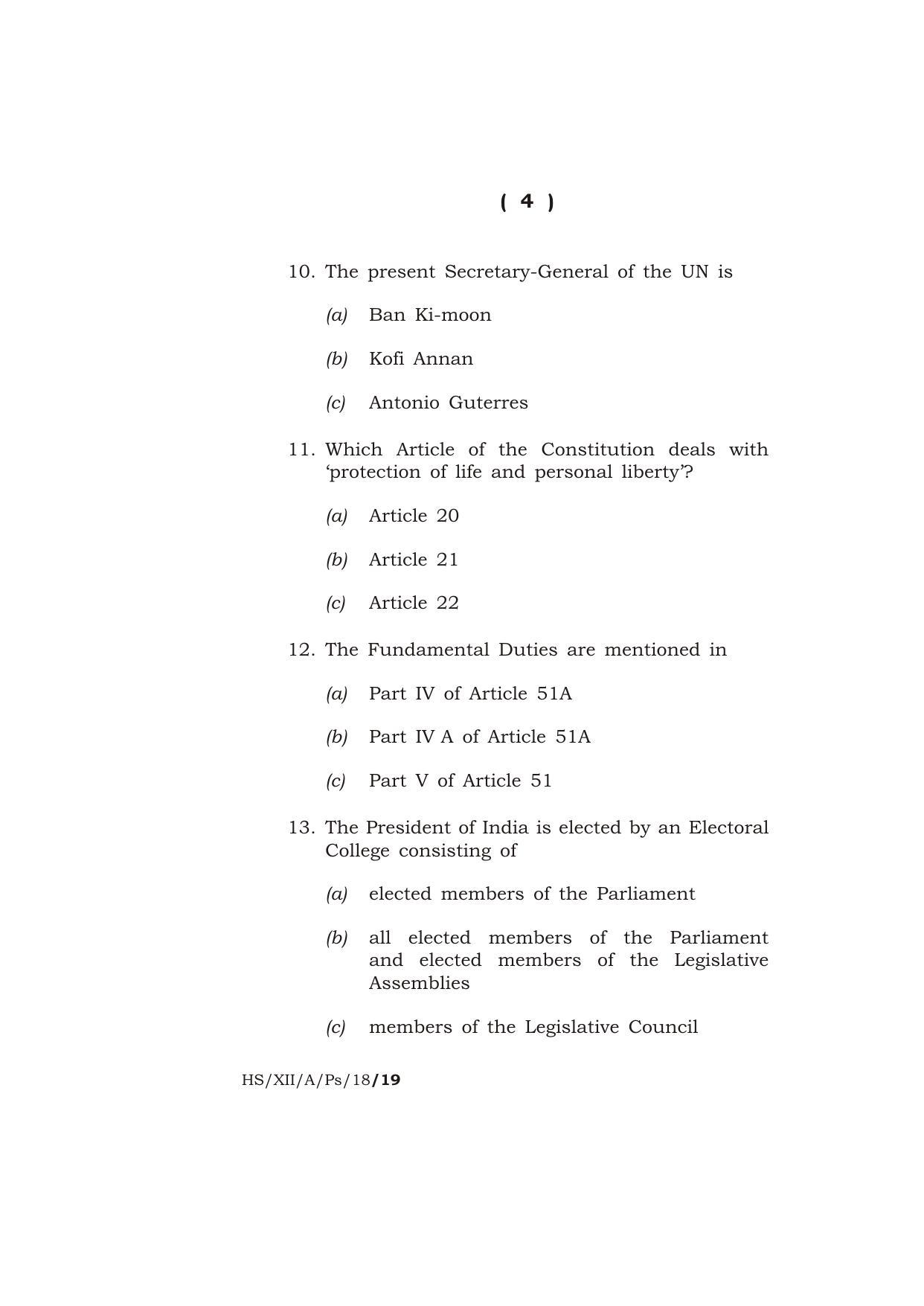Meghalaya Board (MBOSE) Class 12 POLITICAL SCIENCE 2018 Question Paper - Page 4