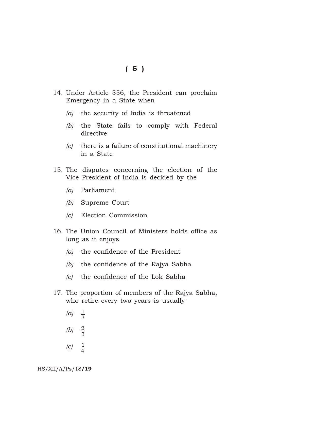 Meghalaya Board (MBOSE) Class 12 POLITICAL SCIENCE 2018 Question Paper - Page 5