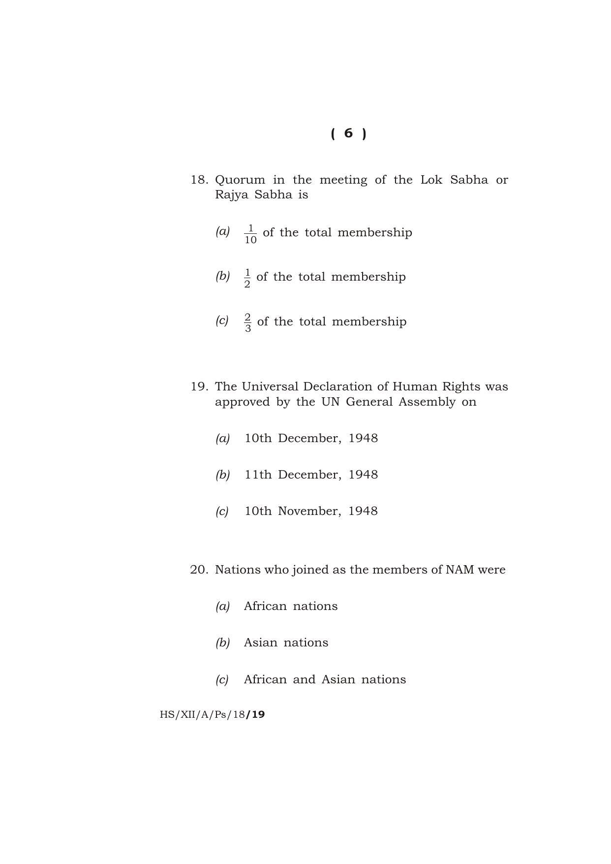 Meghalaya Board (MBOSE) Class 12 POLITICAL SCIENCE 2018 Question Paper - Page 6