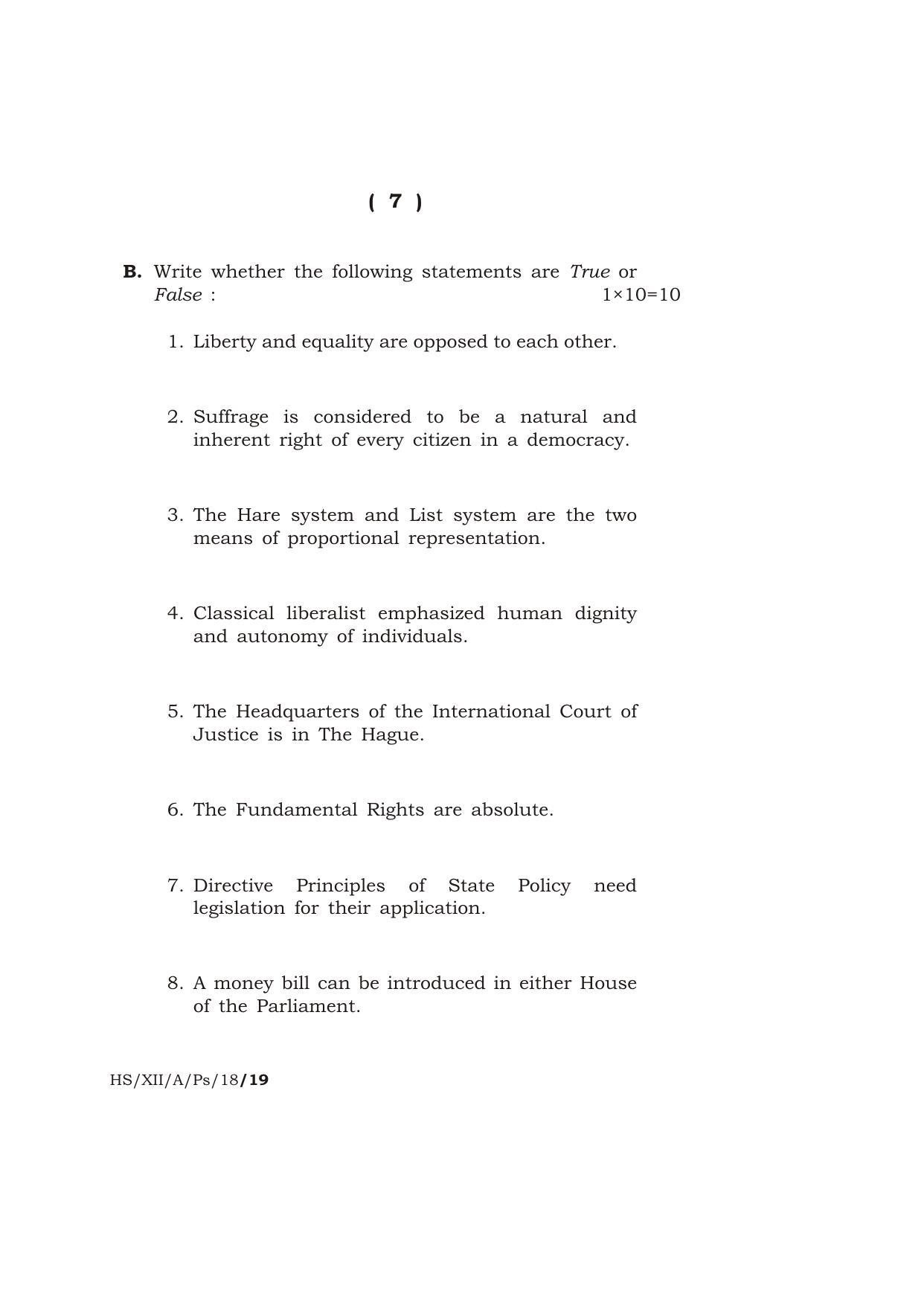 Meghalaya Board (MBOSE) Class 12 POLITICAL SCIENCE 2018 Question Paper - Page 7