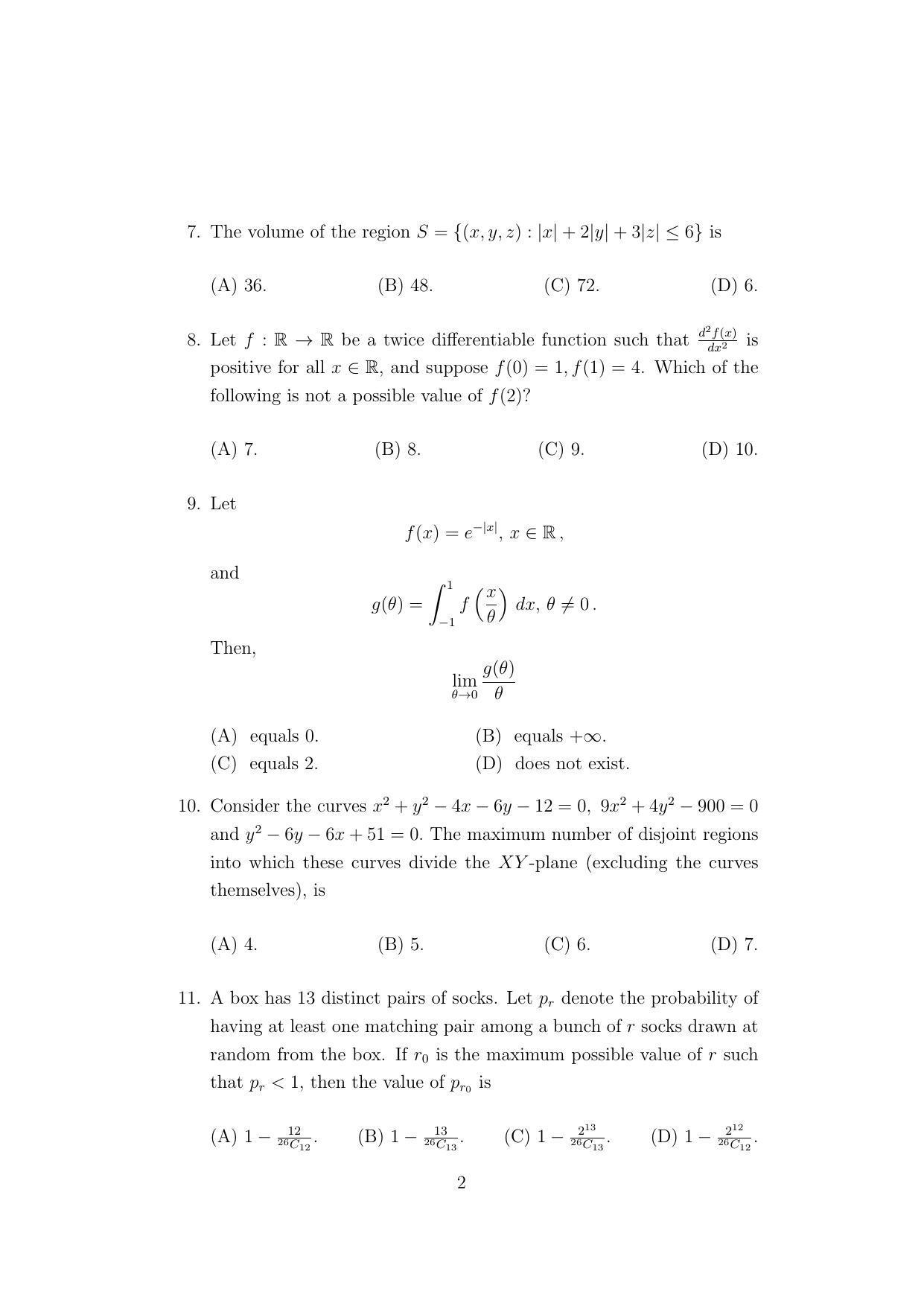 ISI Admission Test B.Math UGA 2021 Sample Paper - Page 2