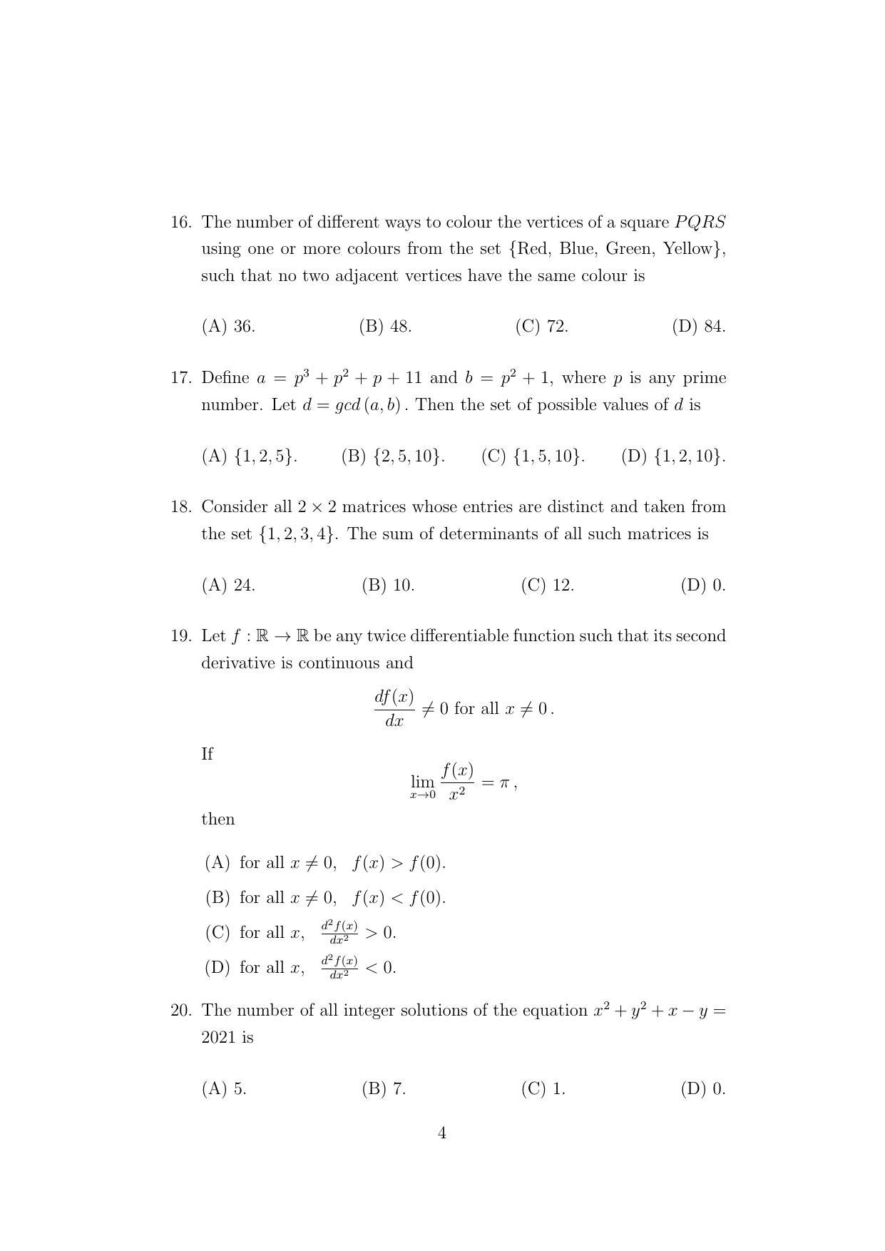 ISI Admission Test B.Math UGA 2021 Sample Paper - Page 4