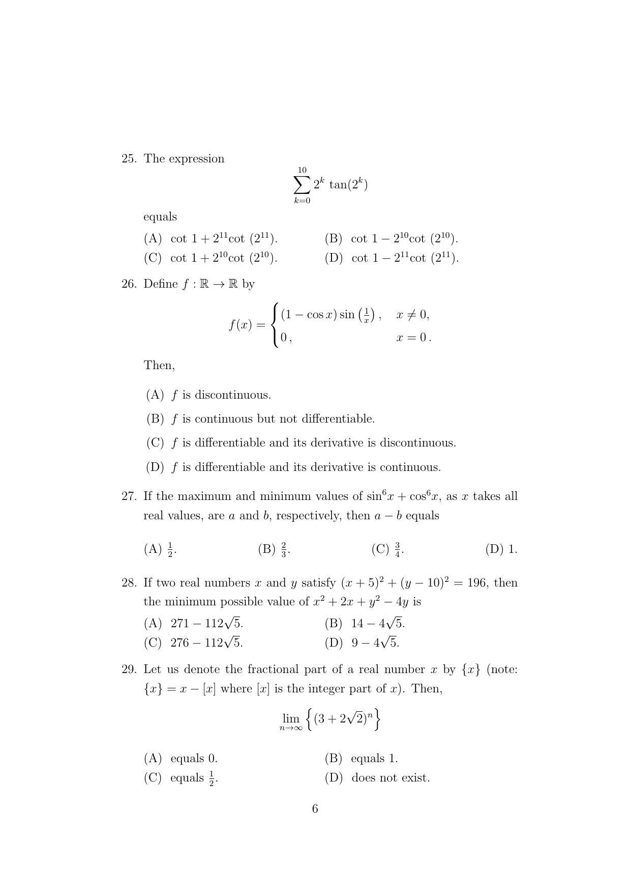 ISI Admission Test B.Math UGA 2021 Sample Paper - Page 6