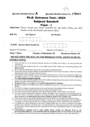 PU Ph.D (Sanskrit) Entrance Test 2024 Question Paper