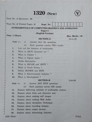 AP Inter 2nd Year Vocational Question Paper March - 2020 - Fundamentals of Computer Graphics and Animation - I