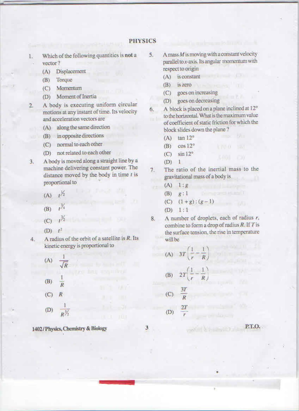 APJEE Physics, Chemistry & Biology 2015 Question Paper - Page 2
