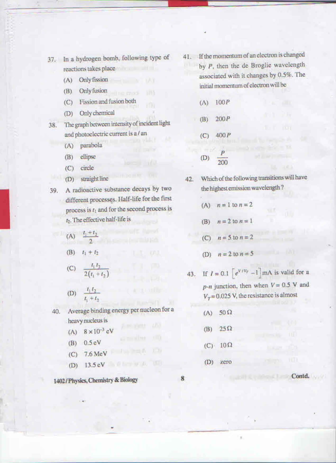 APJEE Physics, Chemistry & Biology 2015 Question Paper - Page 7