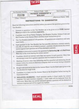 APJEE Physics, Chemistry & Biology 2015 Question Paper