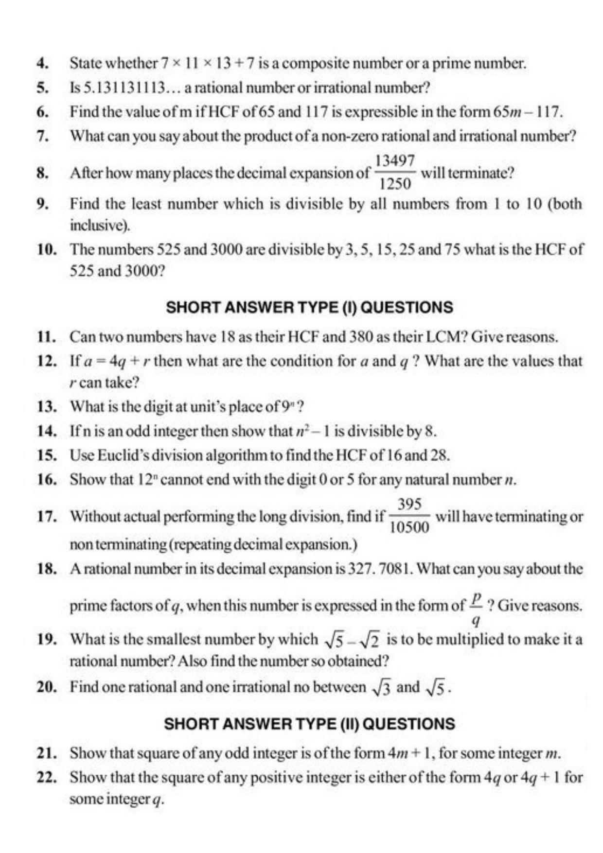 Class 10 Notes, Question & Practice Paper - Mathematics (Topic 1 : Real Numbers) - Page 4