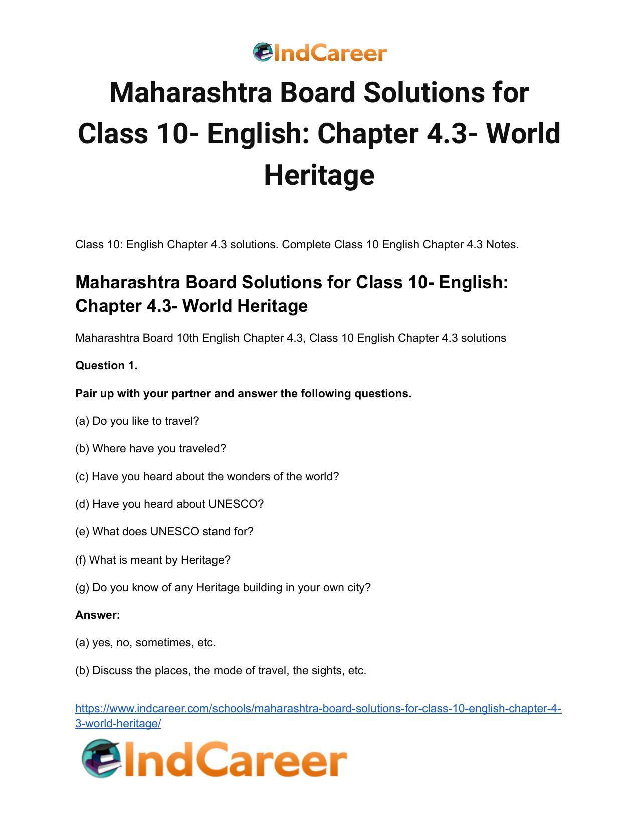 Maharashtra Board Solutions for Class 10- English: Chapter 4.3- World Heritage - Page 2