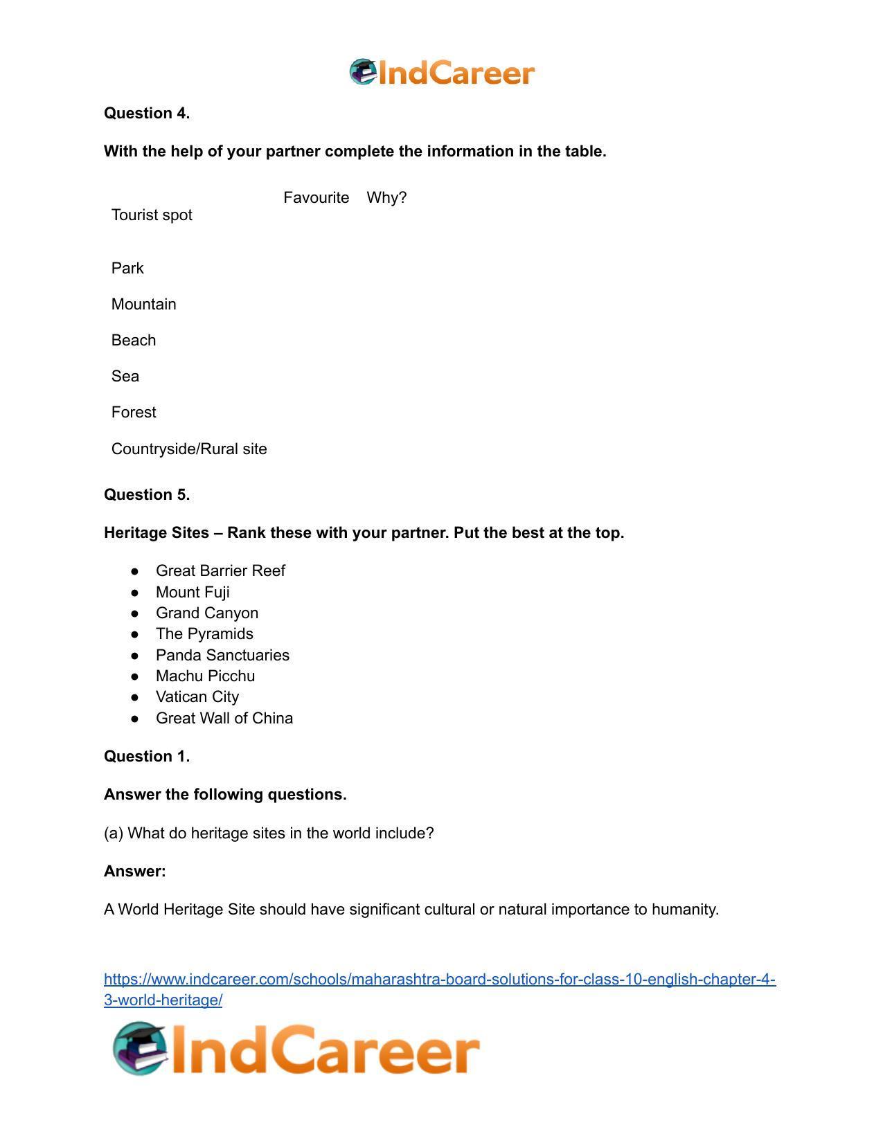 Maharashtra Board Solutions for Class 10- English: Chapter 4.3- World Heritage - Page 5