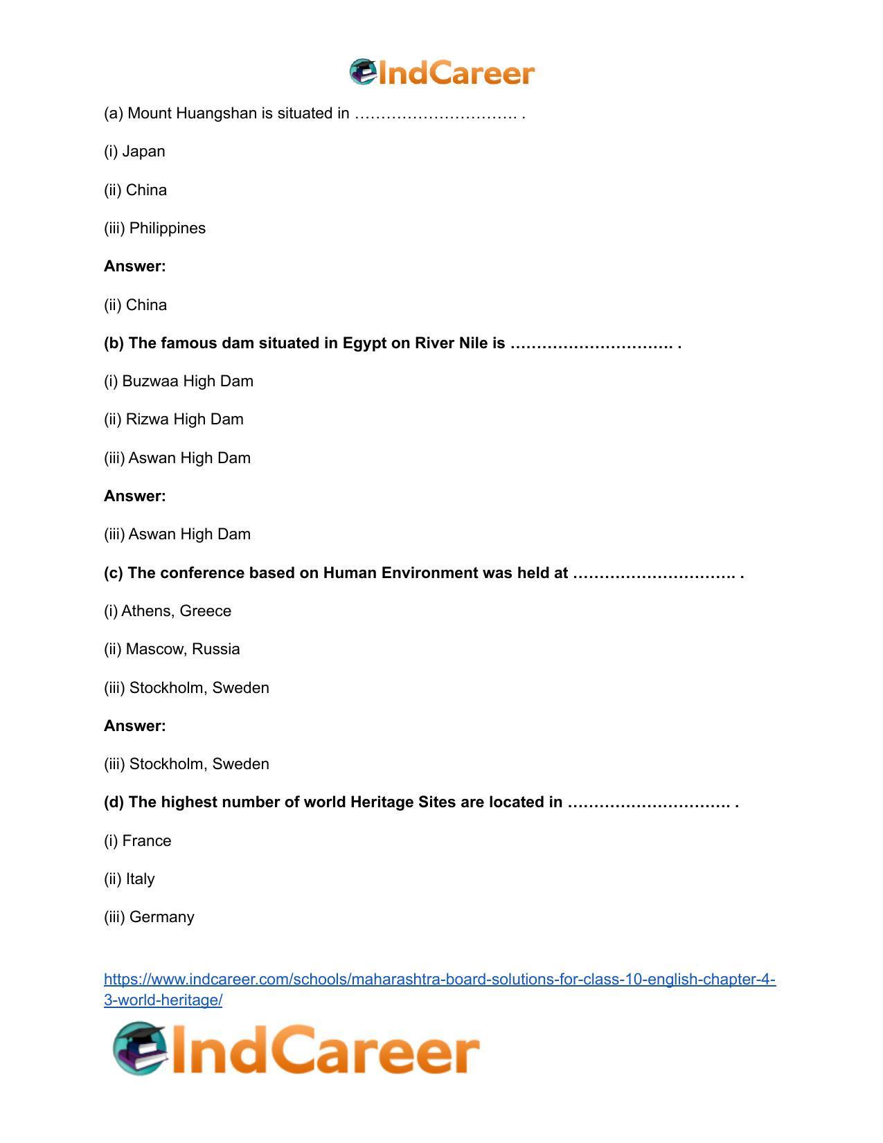 Maharashtra Board Solutions for Class 10- English: Chapter 4.3- World Heritage - Page 10