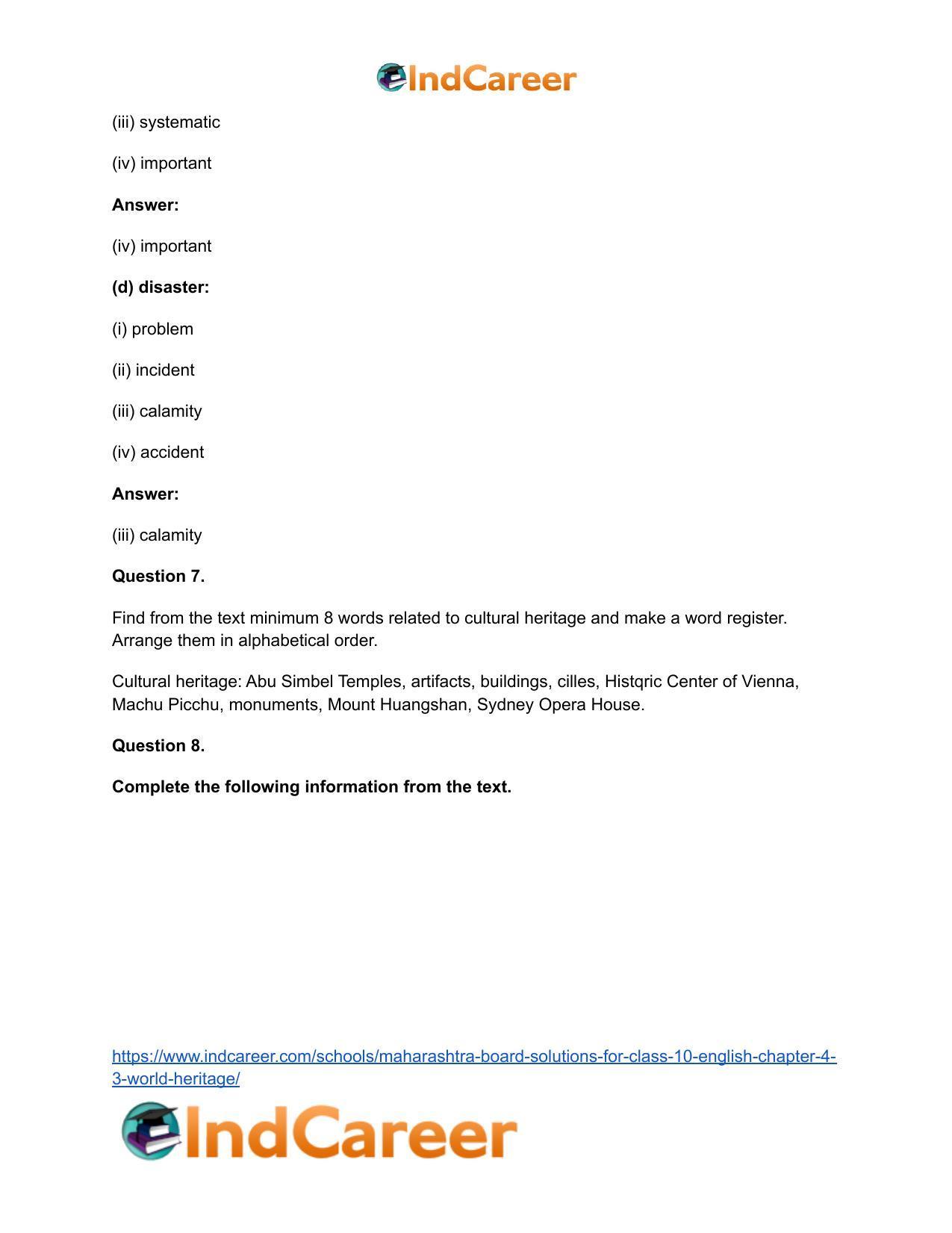 Maharashtra Board Solutions for Class 10- English: Chapter 4.3- World Heritage - Page 14