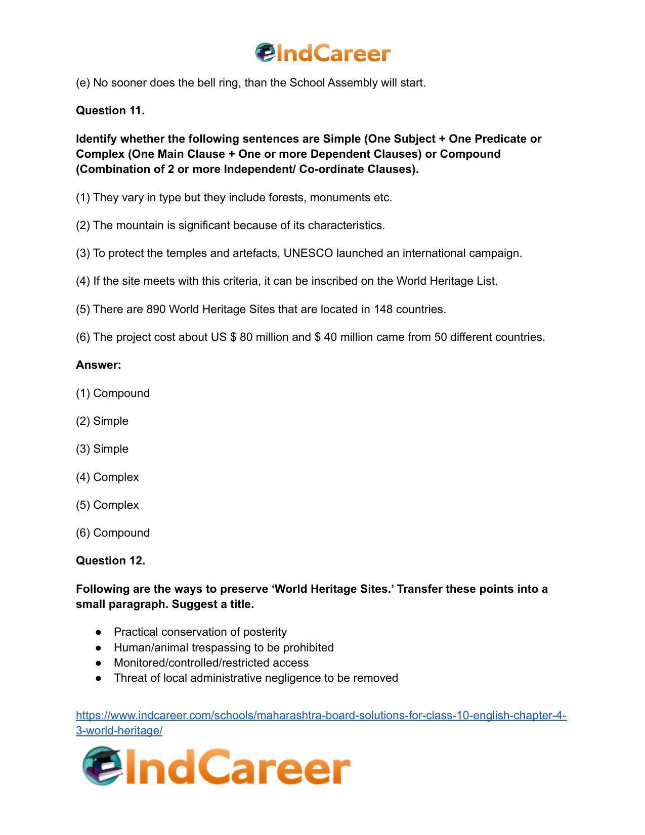 Maharashtra Board Solutions for Class 10- English: Chapter 4.3- World Heritage - Page 18