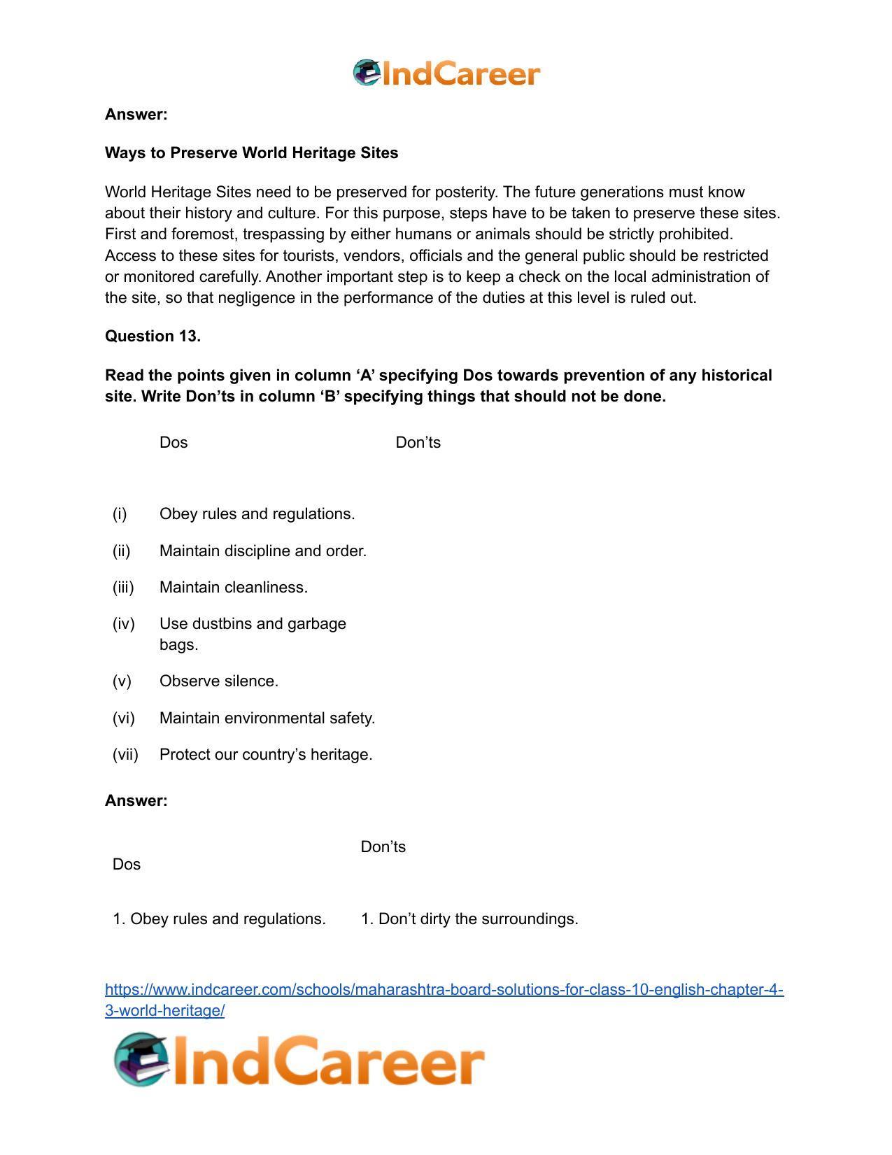Maharashtra Board Solutions for Class 10- English: Chapter 4.3- World Heritage - Page 19
