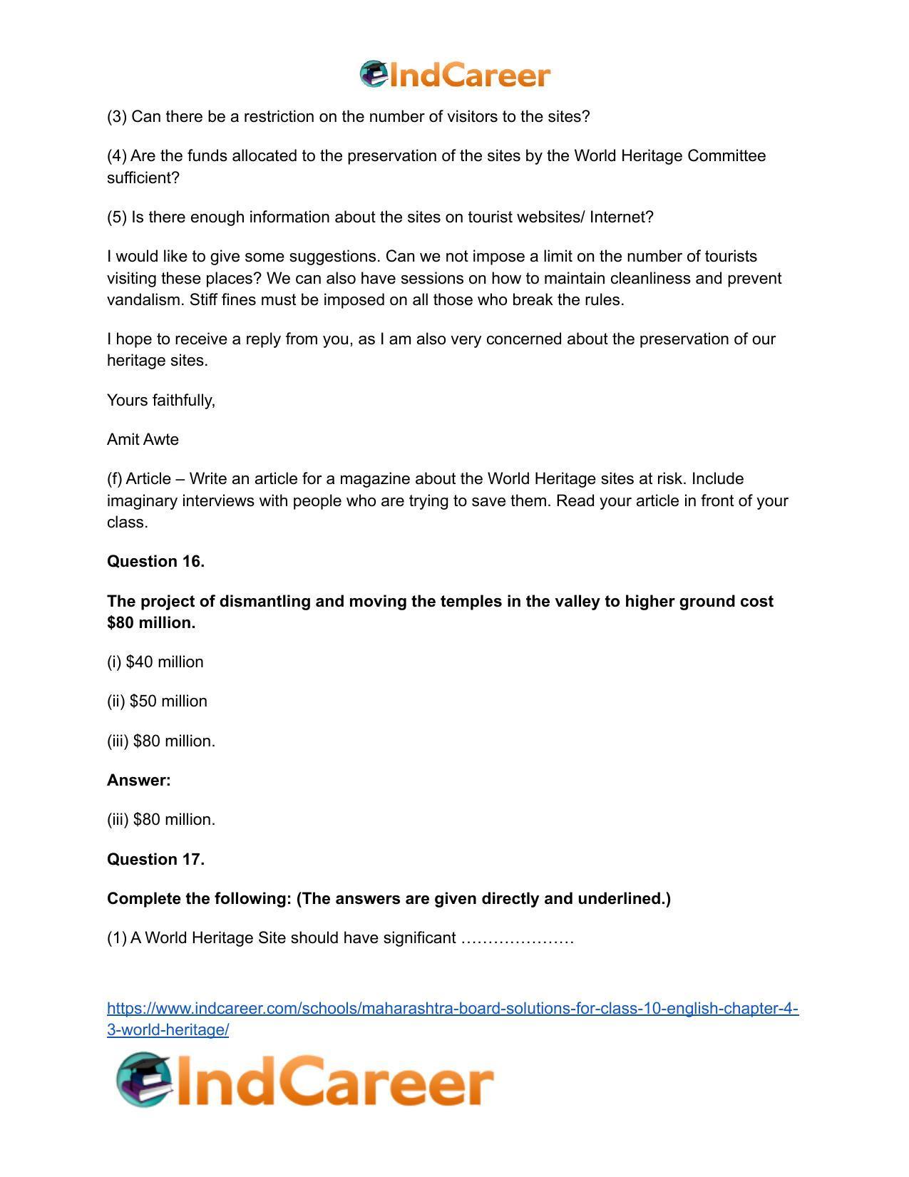 Maharashtra Board Solutions for Class 10- English: Chapter 4.3- World Heritage - Page 25
