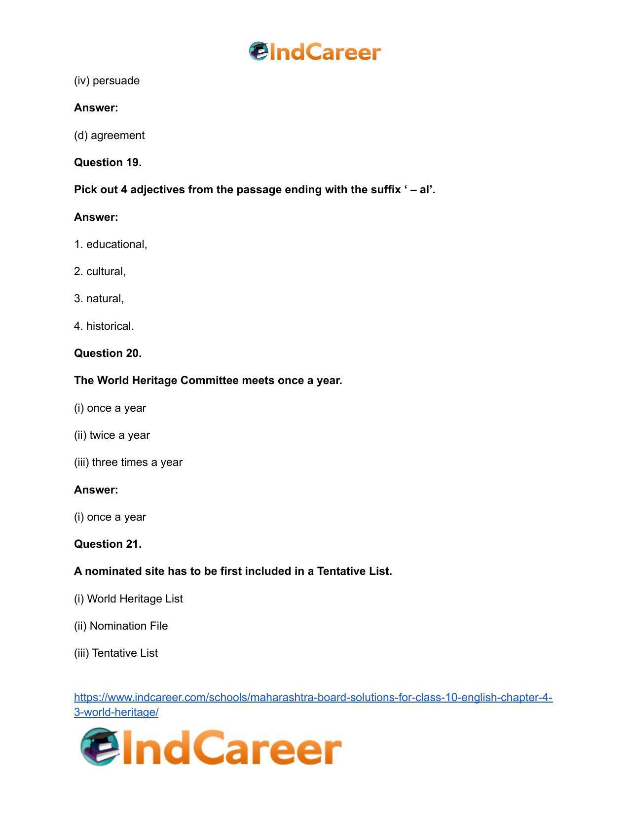 Maharashtra Board Solutions for Class 10- English: Chapter 4.3- World Heritage - Page 27