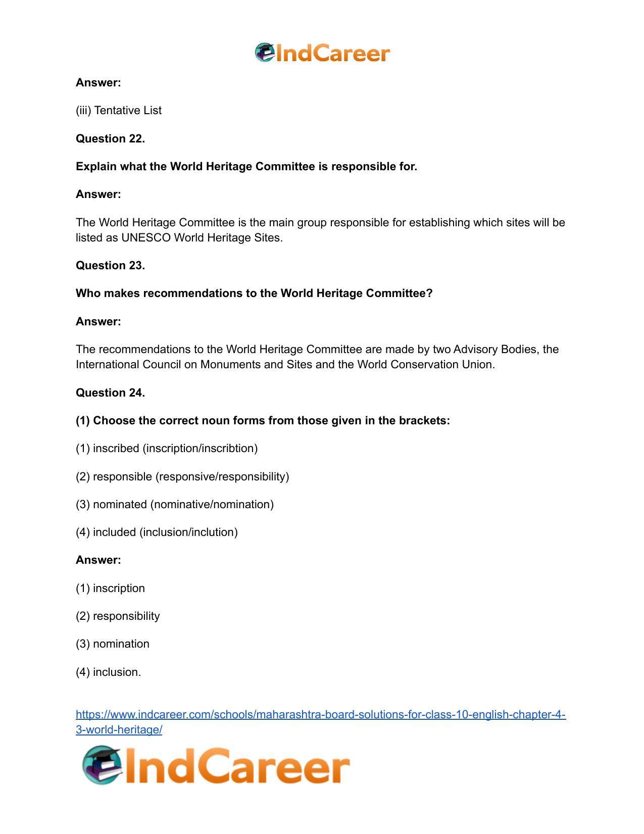 Maharashtra Board Solutions for Class 10- English: Chapter 4.3- World Heritage - Page 28