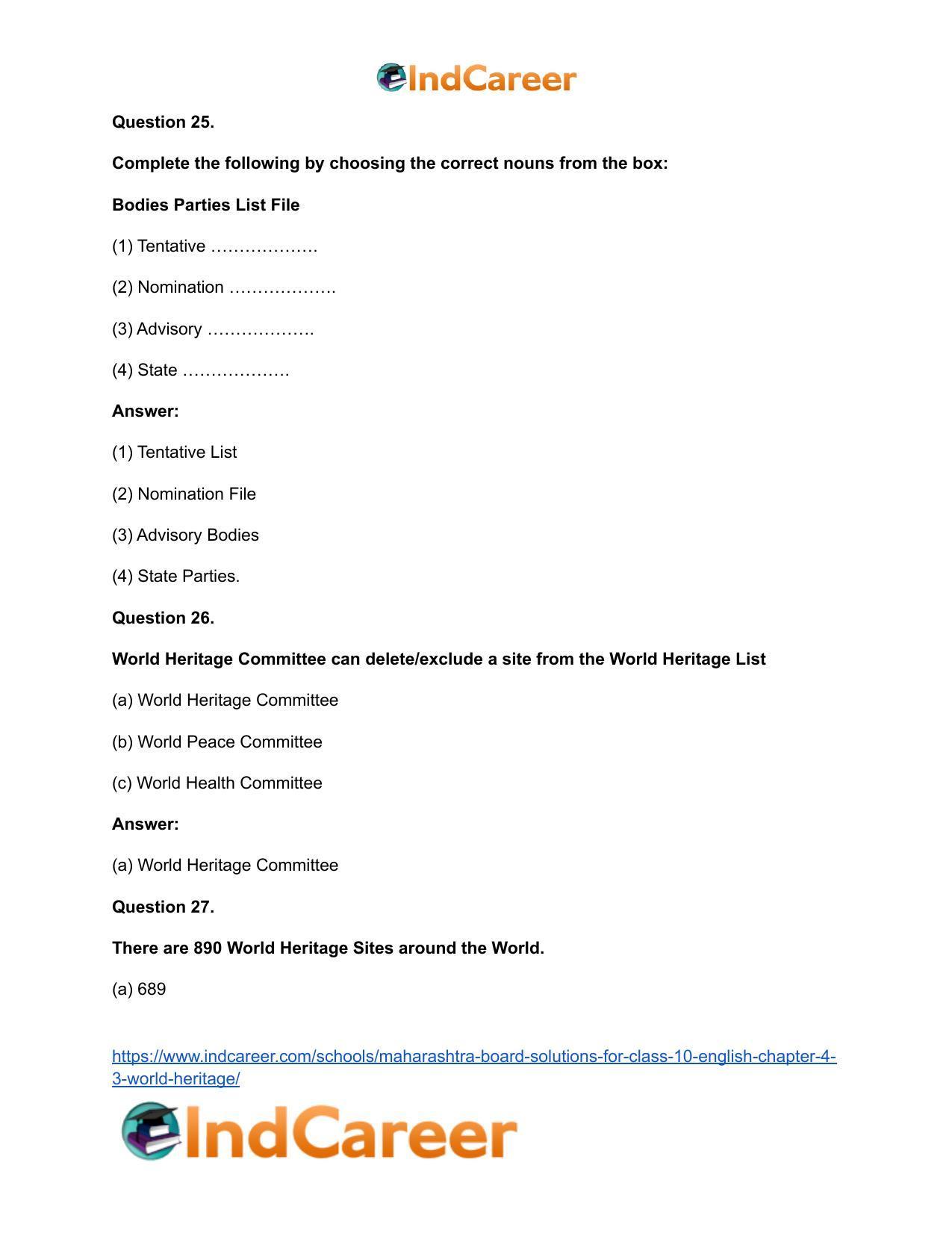 Maharashtra Board Solutions for Class 10- English: Chapter 4.3- World Heritage - Page 29