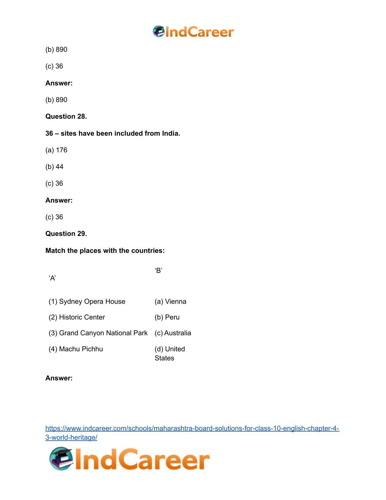 Maharashtra Board Solutions for Class 10- English: Chapter 4.3- World Heritage - Page 30