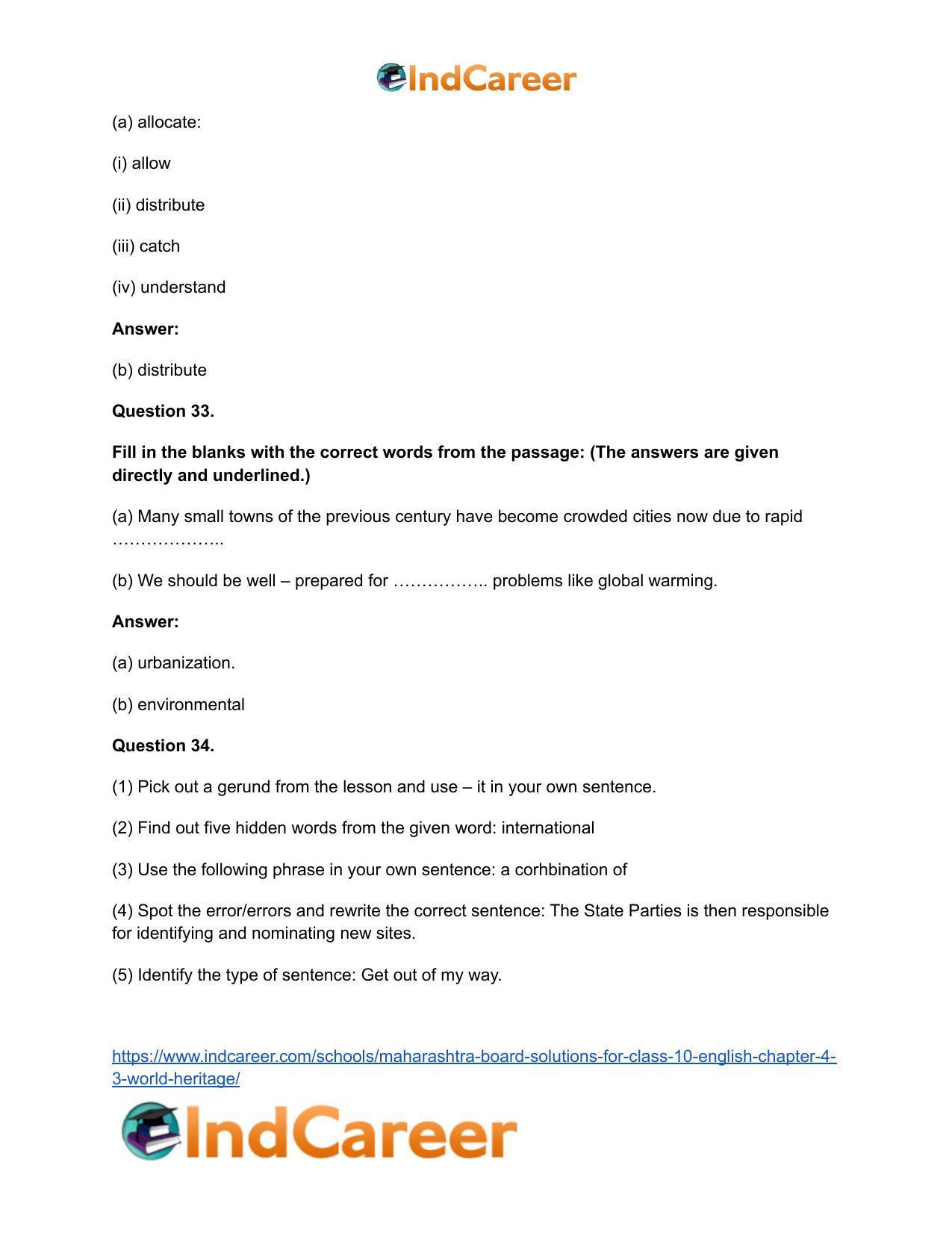Maharashtra Board Solutions for Class 10- English: Chapter 4.3- World Heritage - Page 32