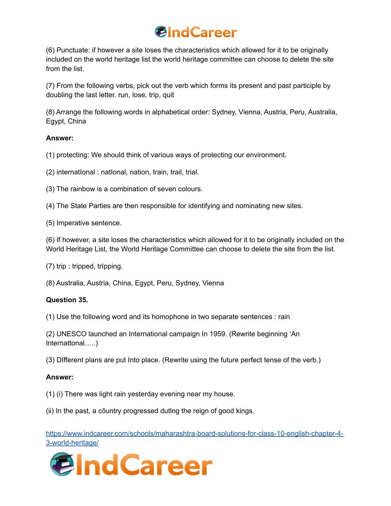Maharashtra Board Solutions for Class 10- English: Chapter 4.3- World Heritage - Page 33