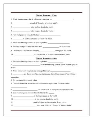 CBSE Worksheets for Class 8 Social Science NATURAL RESOURCE – WATER Assignment