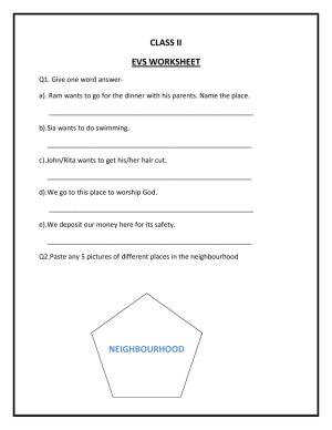 Worksheets for Class 2 EVS Assignment 52 Neighbourhood