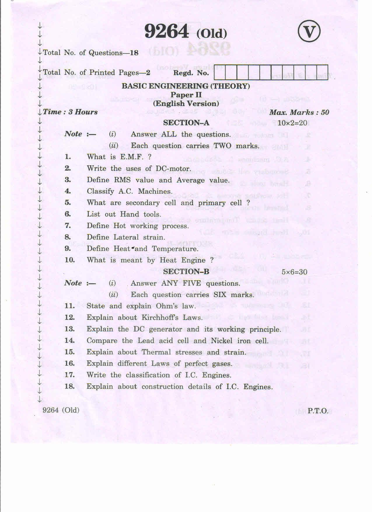 AP Inter 2nd Year Vocational Question Paper March - 2020  - Basic - Engineering - II (old) - Page 1