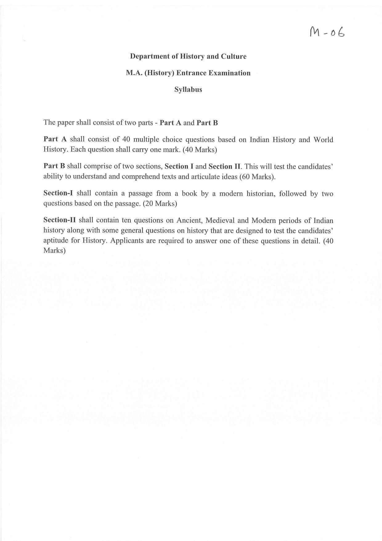 JMI Entrance Exam M06-M.A. (History) Syllabus - Page 1