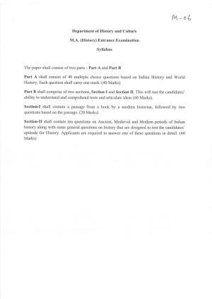 JMI Entrance Exam M06-M.A. (History) Syllabus