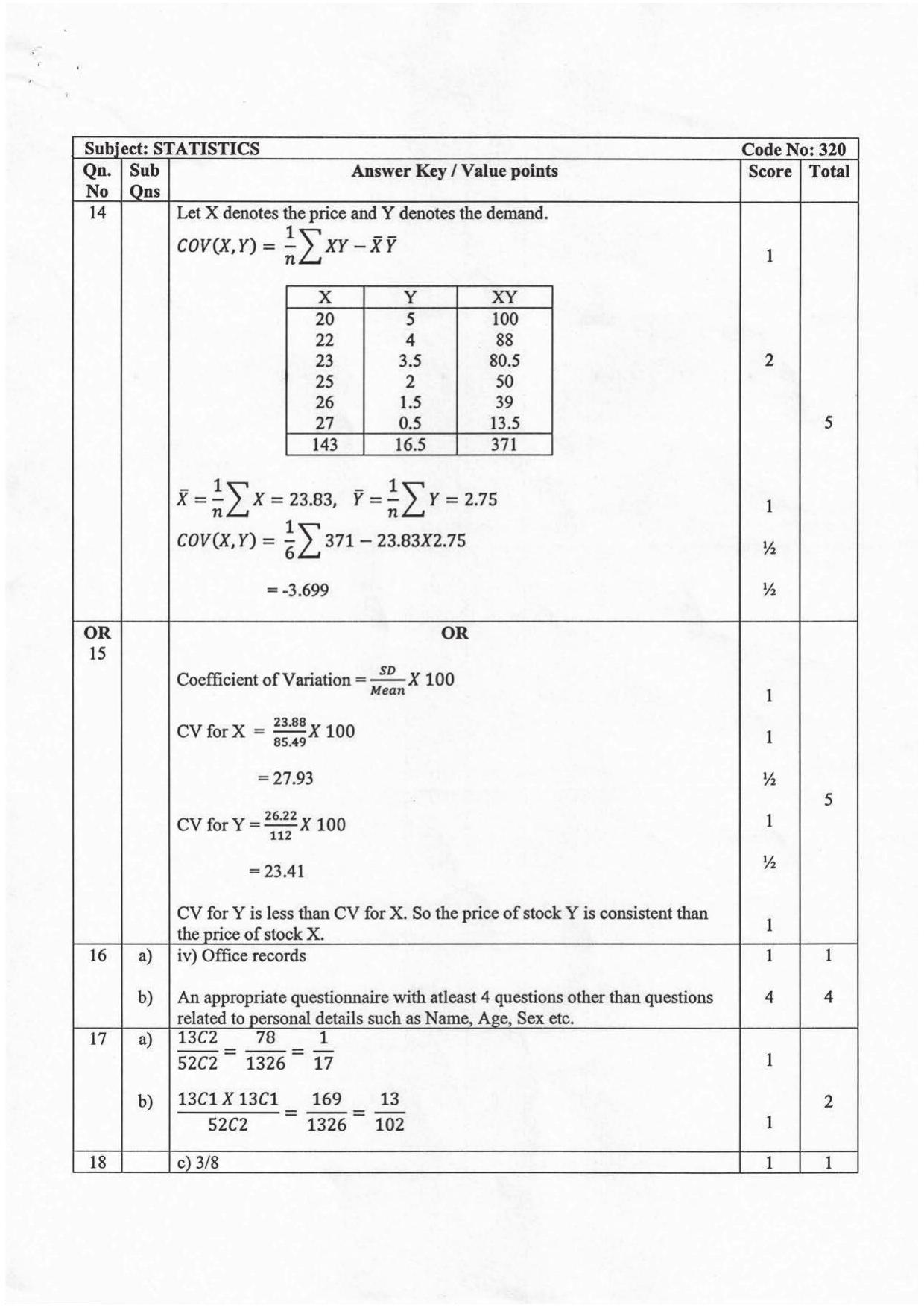 Kerala Plus One 2016 Statistics Answer Key - Page 3