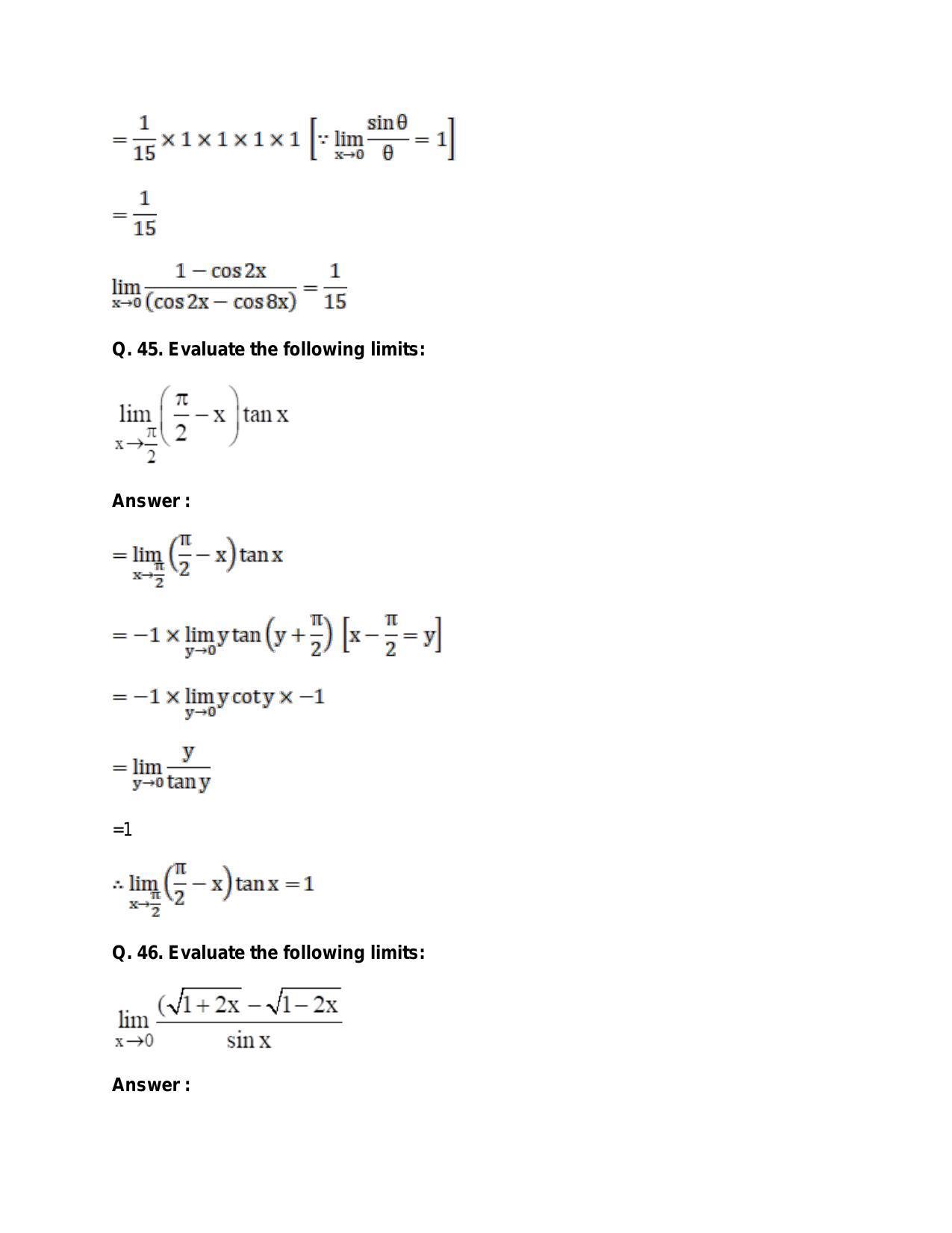 Chapter 27: Limits: RS Aggarwal Class 11 Solutions  - Page 71